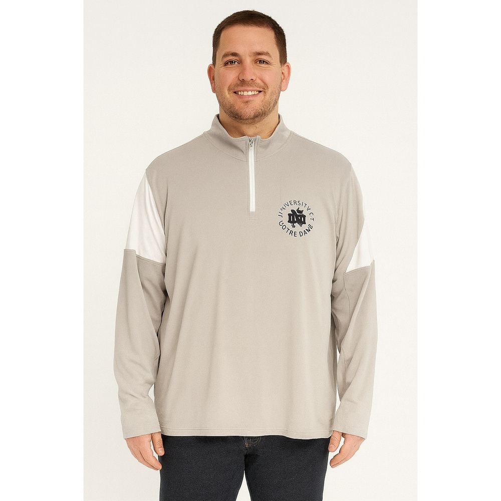 NOTRE DAME XL Gray White Quarter Zip Pullover Long Sleeve Shirt Athletic Fit